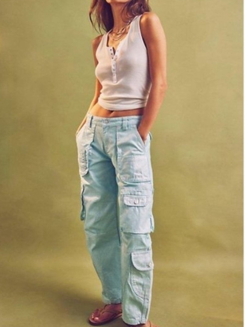 Free People Lap Of Luxury Barrel Cargo Jeans 26 parachute baggy slouchymetallic